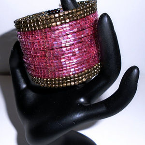 Beaded pink Cuff bracelet